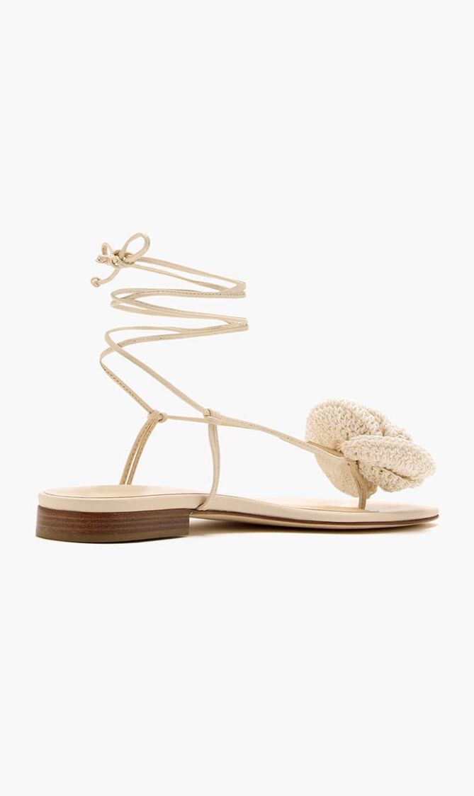 WRAP AROUND FLAT FLOWER SANDALS CROCHET CREAM