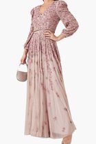 Mesh V Neckline Embellished Gown