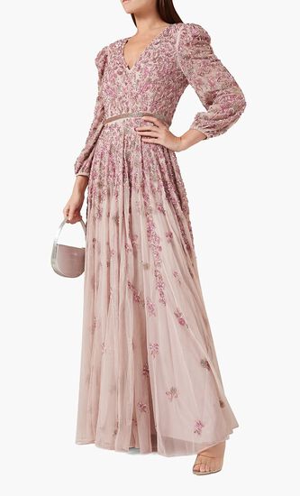 Mesh V Neckline Embellished Gown