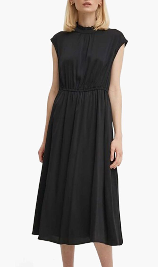 Midi Dress with Mandarin Collar