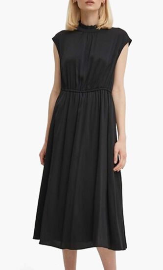 Midi Dress with Mandarin Collar