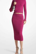 Metallic Ribbed Knit Pencil Skirt