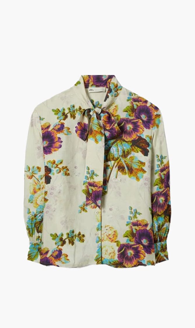 PRINTED VISCOSE BOW BLOUSE