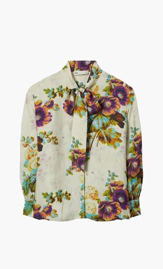 PRINTED VISCOSE BOW BLOUSE