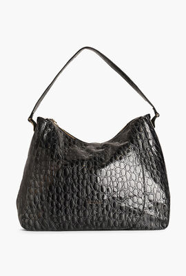Glossy Leather Animal Skin Hobo Bag