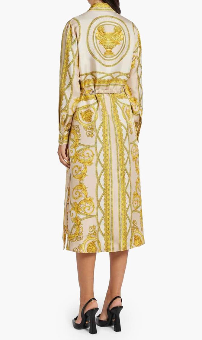 Baroque Print Silk Shirt Dress