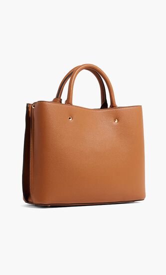 Logo Detail Textured Satchel Bag