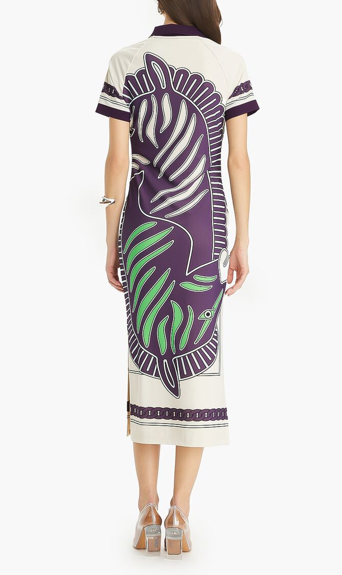 PRINTED MESH POLO DRESS