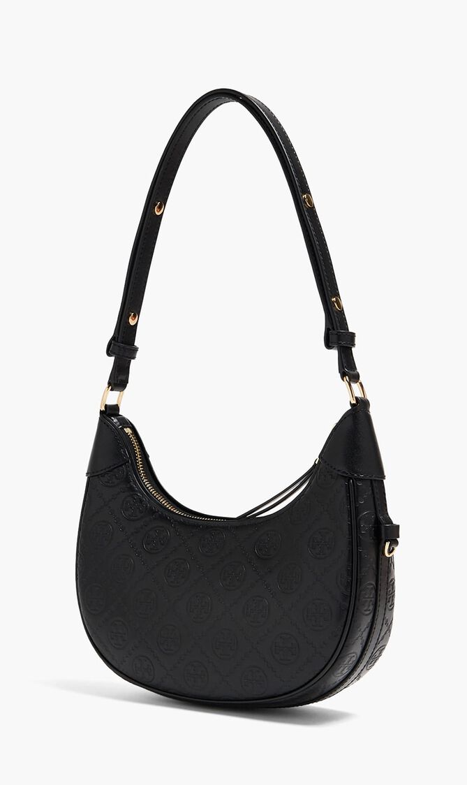 T Monogram Leather Crescent Bag