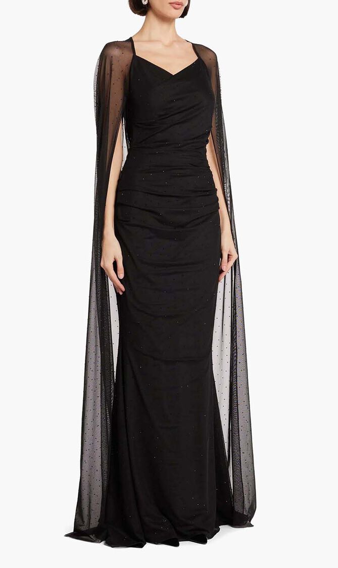 Crystal Tulle Cape Evening Gown