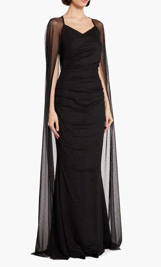 Crystal Tulle Cape Evening Gown