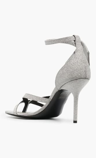 Glitter Calf Zip Tie Sandal Silver Silve