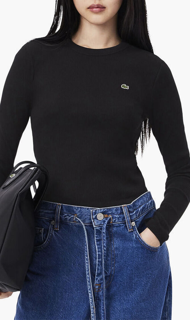 Long Sleeved Ribbed Cotton T-shirt