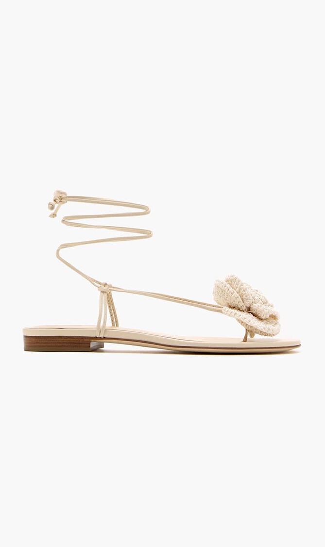WRAP AROUND FLAT FLOWER SANDALS CROCHET CREAM