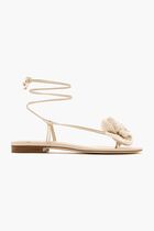 WRAP AROUND FLAT FLOWER SANDALS CROCHET CREAM