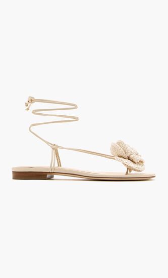 WRAP AROUND FLAT FLOWER SANDALS CROCHET CREAM