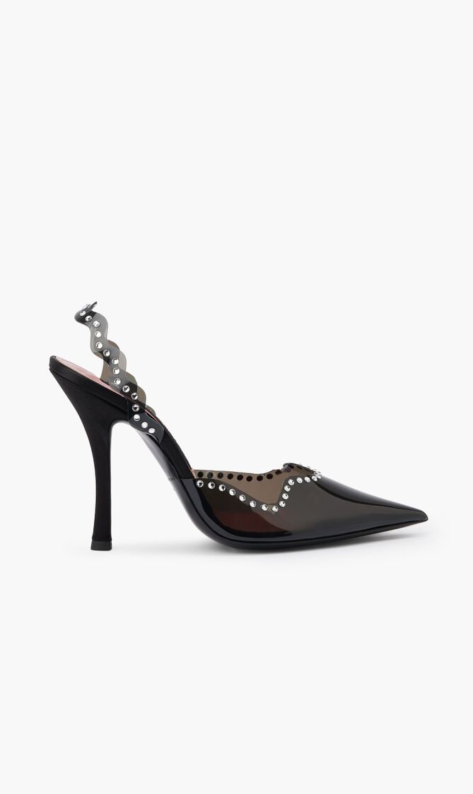Pvc Sling-Back High Heel+Crystal