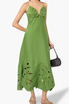 GREEN MONSTERA EMBROIDERY MIDI DRESS