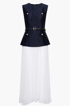 NAVY TAFFETA MIDI DRESS
