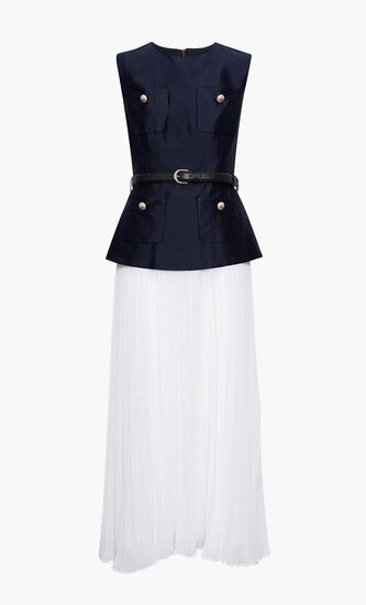 NAVY TAFFETA MIDI DRESS