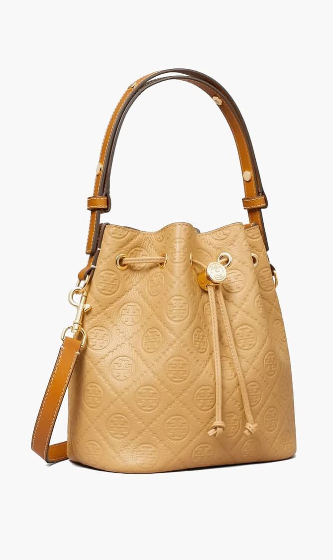 T MONOGRAM PEBBLE BUCKET BAG