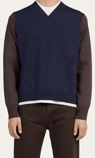WOOL CLOUR BLOCKLONG SLEEVES FANTASY-NECK