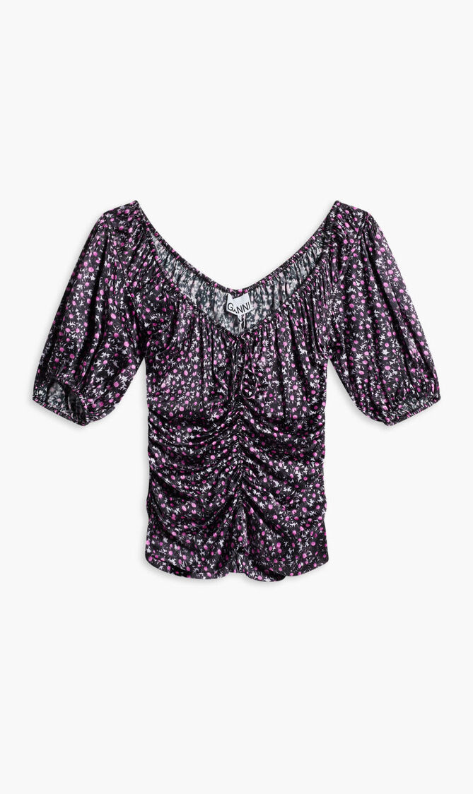 SILK STRETCH SATIN RUCHED BLOUSE