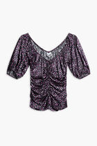 SILK STRETCH SATIN RUCHED BLOUSE