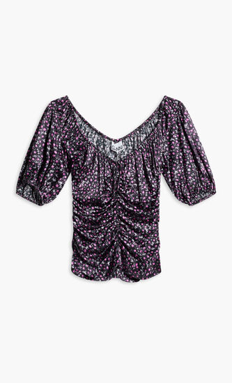 SILK STRETCH SATIN RUCHED BLOUSE