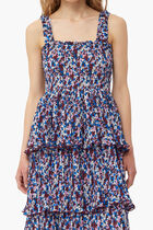 PLEATED GEORGETTE FLOUNCE SMOCK MIDI DRESS