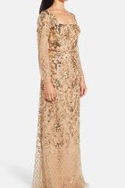 SEQUIN LATTICE LONG SLEEVE COLUMN GOWN