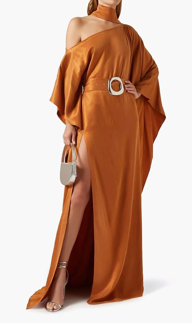 EL VIENTO SATIN KAFTAN OCHRE