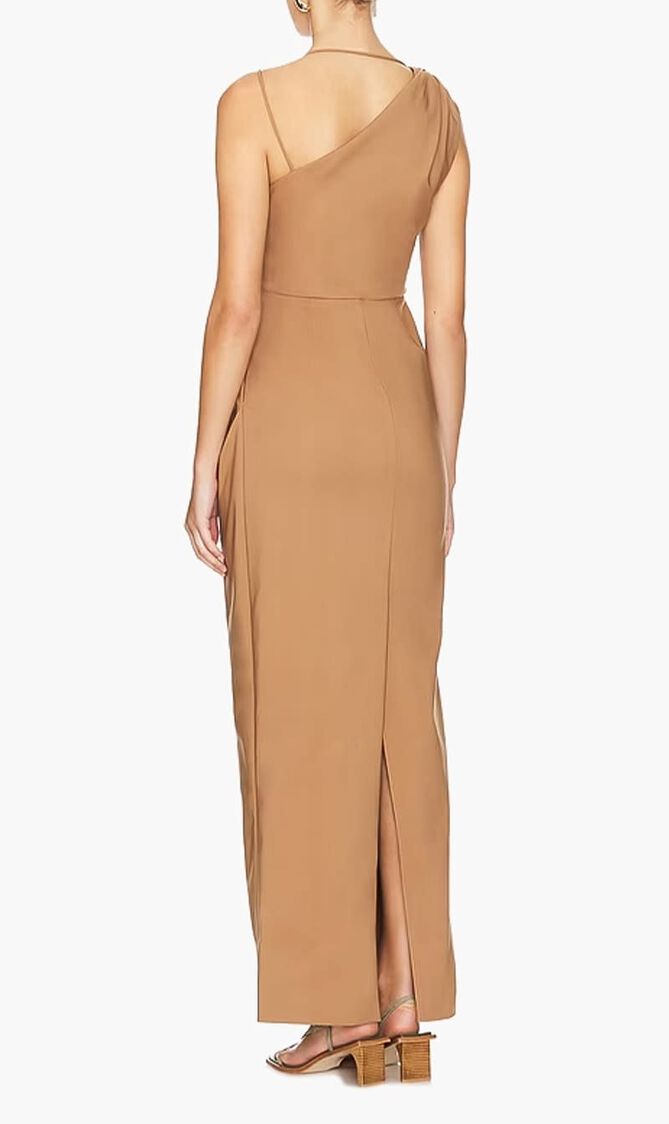 LANI ASYMMETRICAL GATHERED MAXI DRESS- CINNAMON