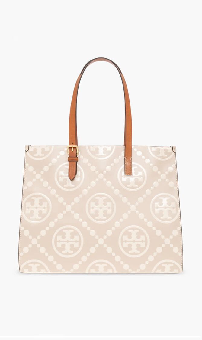 T Monogram Contrast Tote Bag