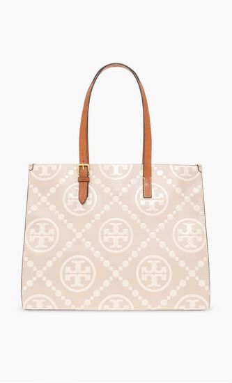 T Monogram Contrast Tote Bag