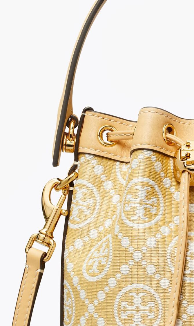 T Monogram Raffia Mini Bucket Bag