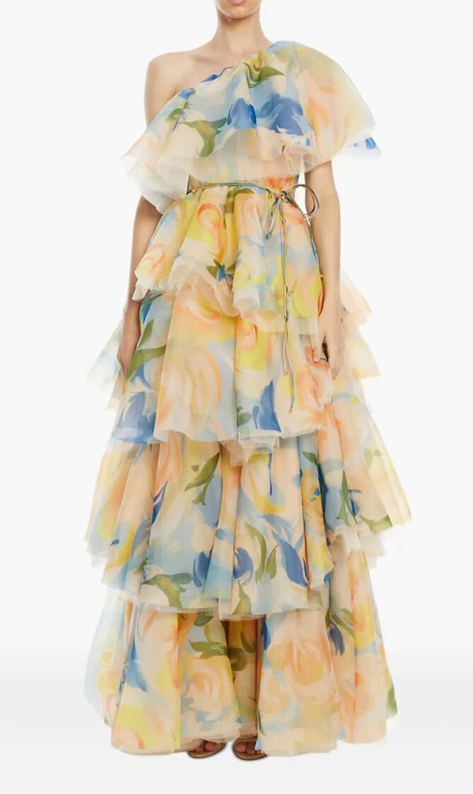 Paloma One Shoulder Floral Print Gown