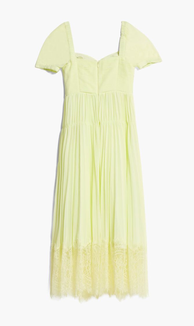 YELLOW CHIFFON LACE DETAIL MIDI DRESS