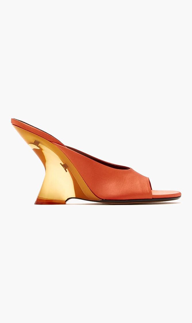 00010-WS261-1620 100MM COLOURED PLEXY WEDGE MULE ,IN SATIN