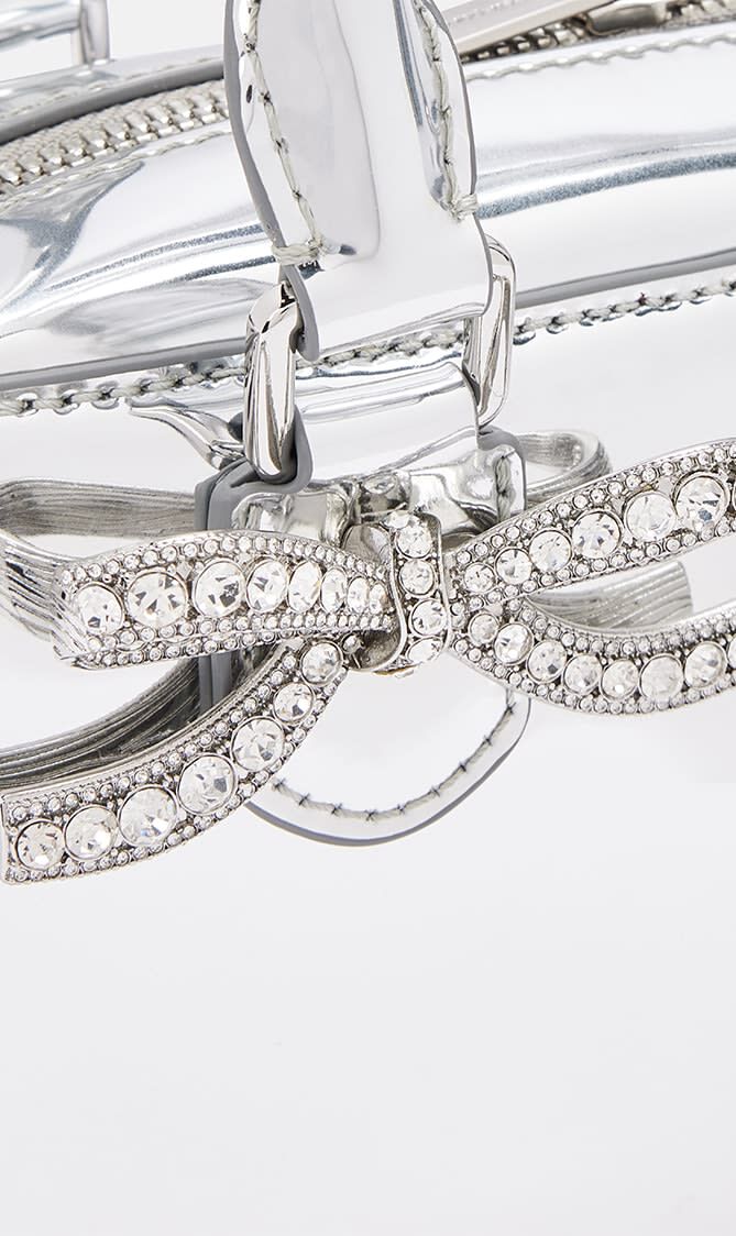 METALLIC SILVER LEATHER MINI TOTE BAG