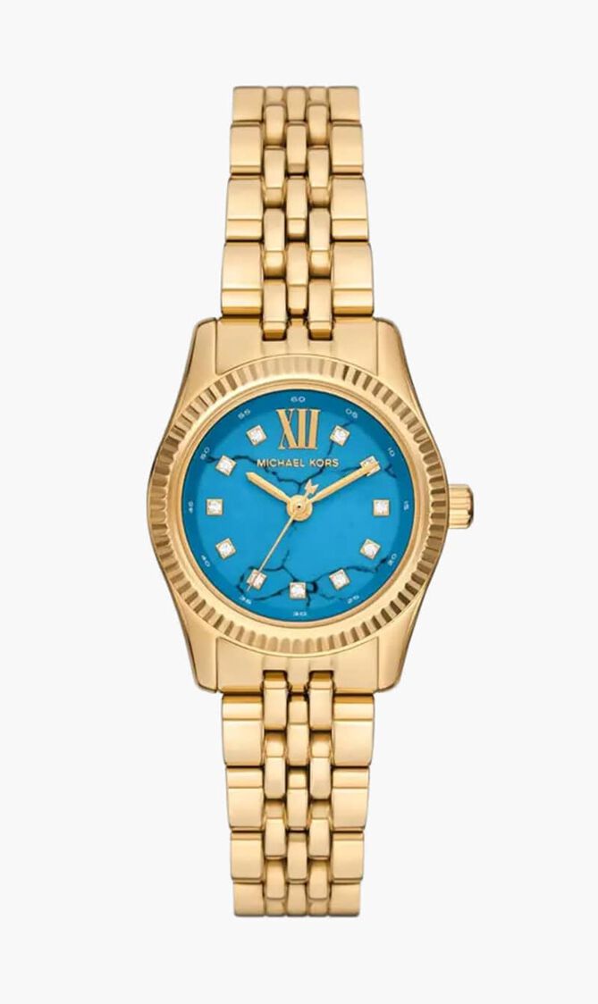 Quartz Gold Stainless Steel Turquoise Dial Watch