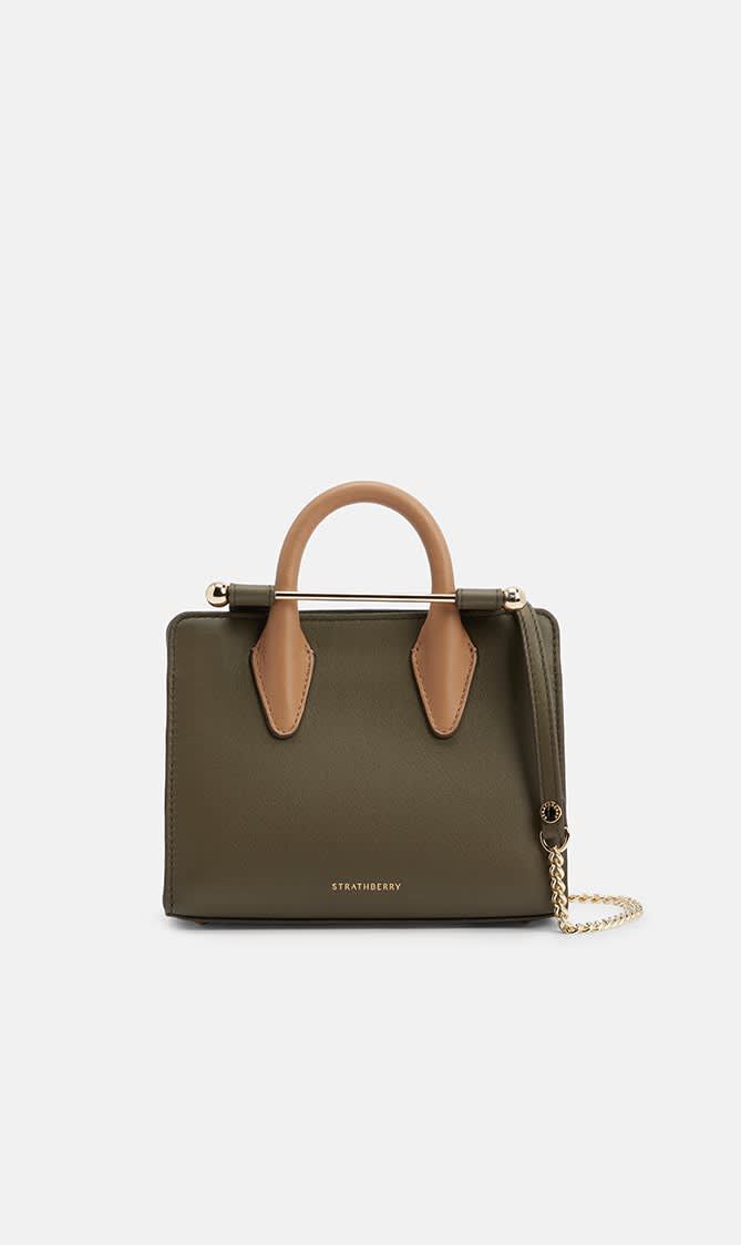 NANO TOTE TRI LEATHER KHAKI/CARAMEL/DIAMOND