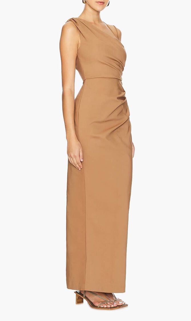 LANI ASYMMETRICAL GATHERED MAXI DRESS- CINNAMON