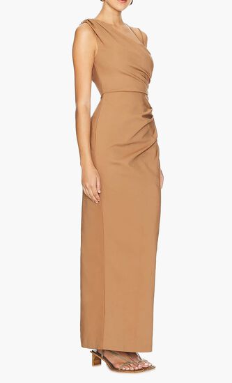 LANI ASYMMETRICAL GATHERED MAXI DRESS- CINNAMON