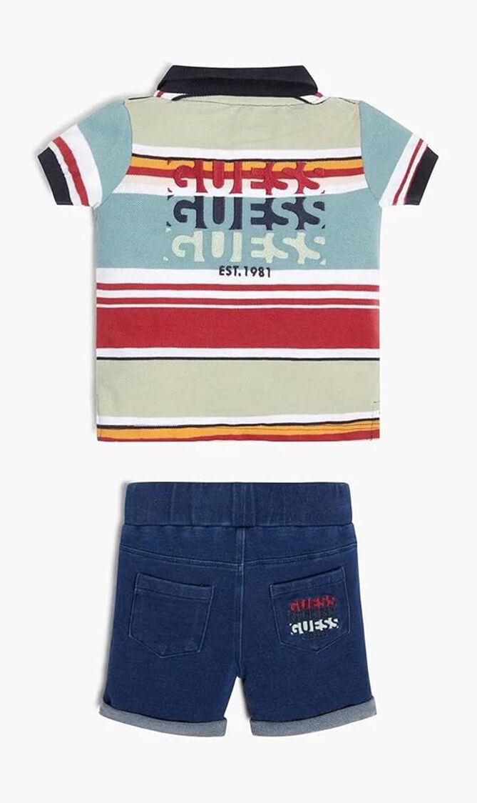 Denim Shorts and Polo Shirt Set