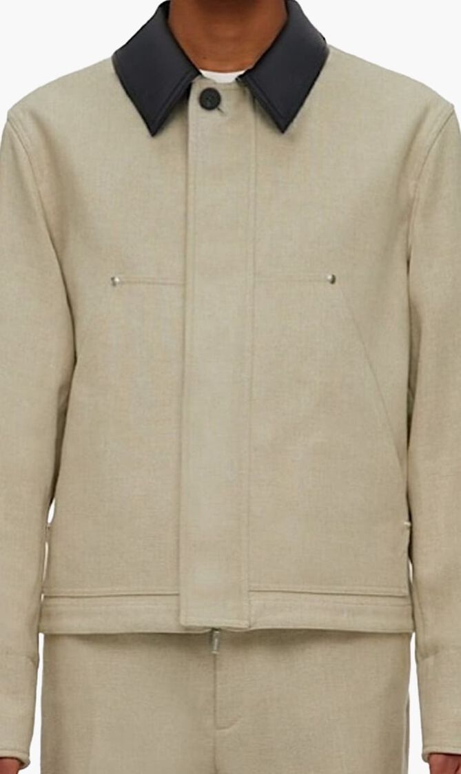 Pea Coat with Leather Collar Jacket