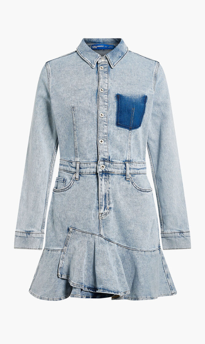 KLJ RUFFLED HEM DENIM DRESS