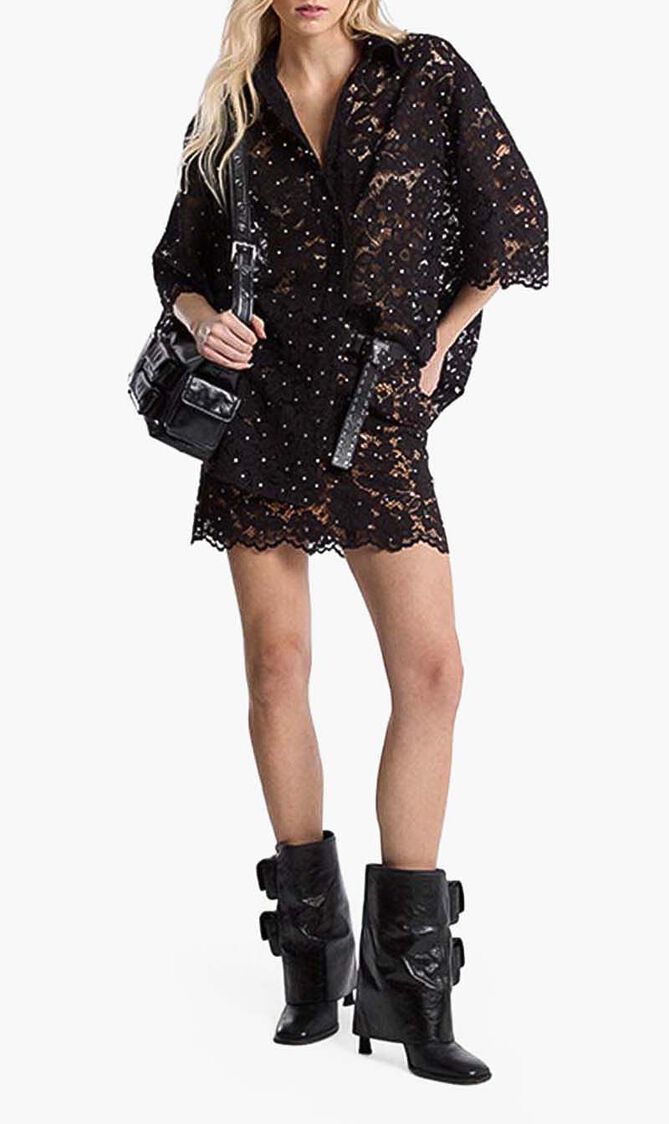 Studded Corded Floral Lace Shirt