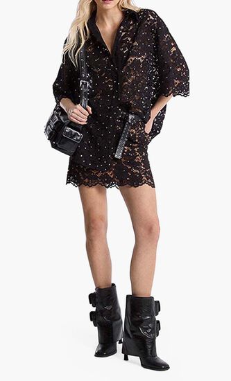 Studded Corded Floral Lace Shirt