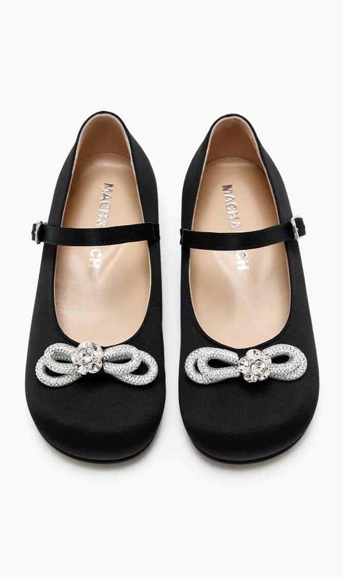 DOUBLE BOW BLACK SATIN MINI BALLERINA